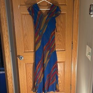 NWT Jasmine Blue Red Flutter Sleeve Maxi Dress Reversible Large